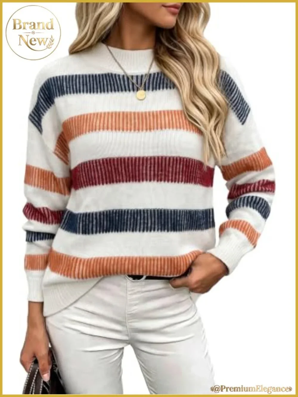 Cozy Striped Mock Neck Pullover Sweater - Soft Fuzzy Knit Long Sleeve Fall Top